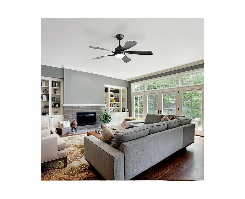 52-inch Minimalist 5-Blade Flush Mount with Remote Control and Led Light