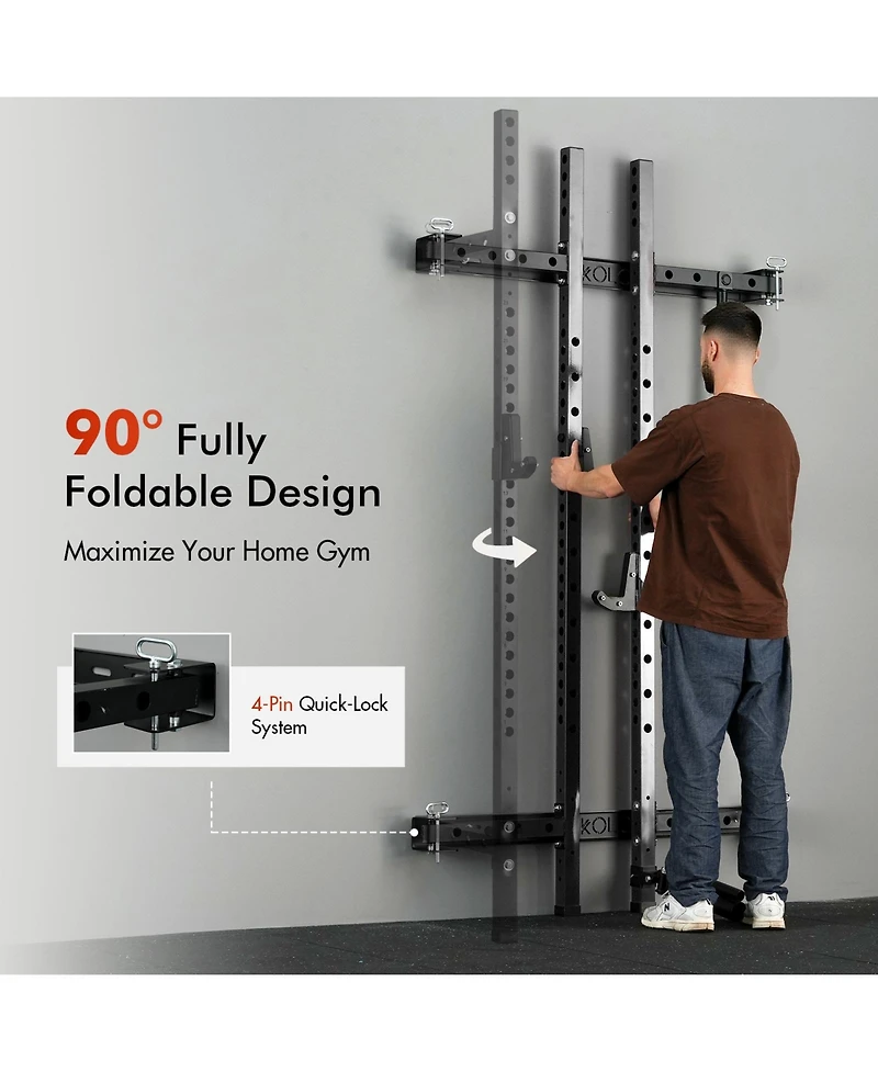 Mikolo 2" x Folding Wall Mounted Squat Rack, 1000 Pounds Capacity Power Rack with Pull Up Bar, J Hooks and Other Attachments, Space-Savin