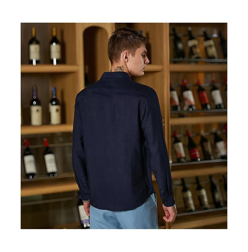 Campus Sutra Men's Navy Blue Breezy Wrinked Shirt