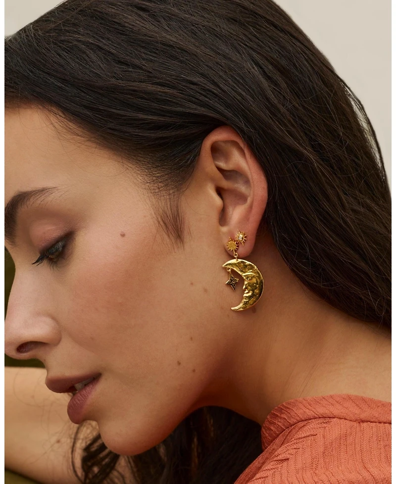 Ottoman Hands Moonstone Star Stud Earrings