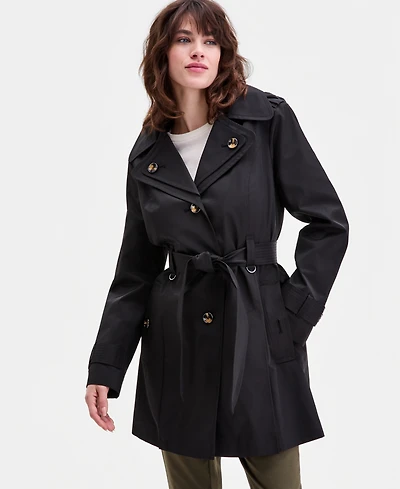 London Fog Women's Single-Breasted Hooded Belted Trench Coat