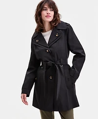 London Fog Women's Single-Breasted Hooded Belted Trench Coat