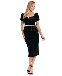 Muse Womens Short Sleeve Bubble Top Long Velvet Pencil Skirt