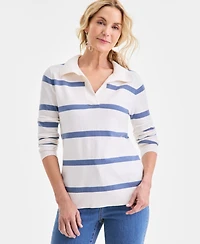 Style & Co Petite Striped Johnny Collar Sweater, Macy's Exclusive
