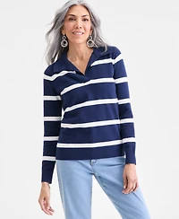 Style & Co Petite Striped Johnny Collar Sweater, Macy's Exclusive
