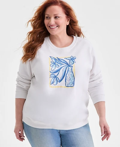 Style & Co Plus Graphic Fleece Sweatshirt, Macy's Exclusive