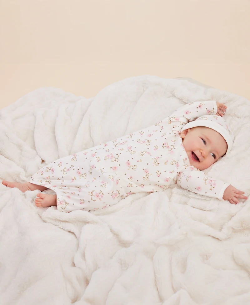 Little Me Baby Girls Vintage Rose Print Gown and Beanie, 2 Piece Set
