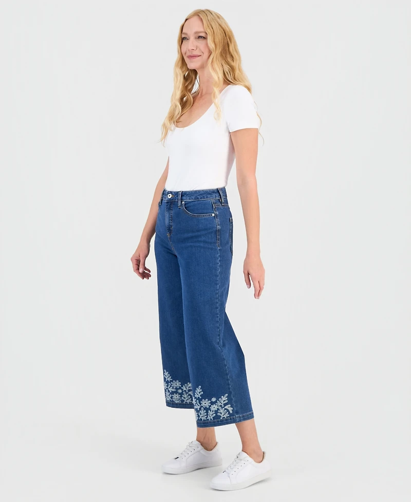 Style & Co Women's Embroidered High-Rise Wide Leg Cropped Jeans, Macy's Exclusive