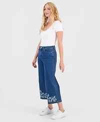 Style & Co Women's Embroidered High-Rise Wide Leg Cropped Jeans, Macy's Exclusive
