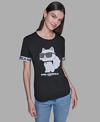 Karl Lagerfeld Paris Women's Choupette Printed Short-Sleeve T-Shirt