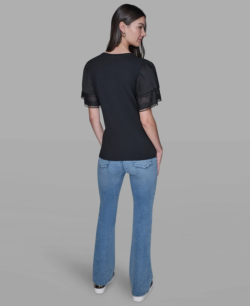 Karl Lagerfeld Paris Women's Ruffled Crewneck Floral Top