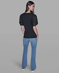 Karl Lagerfeld Paris Women's Ruffled Crewneck Floral Top