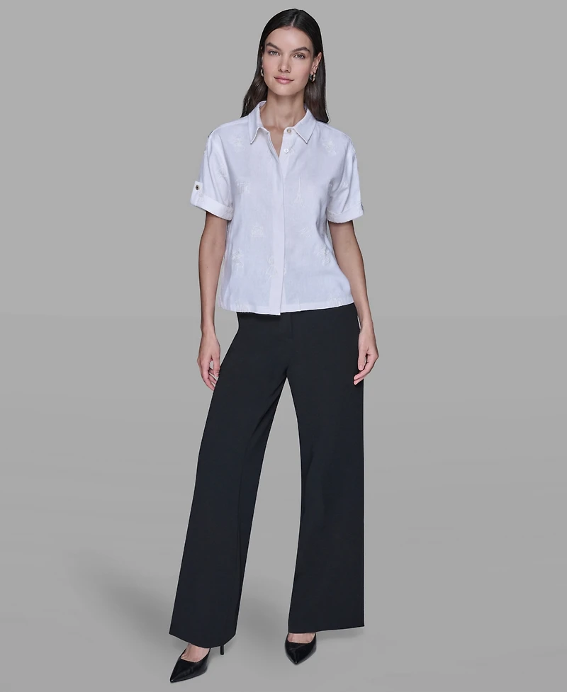 Karl Lagerfeld Paris Women's Tonal Embroidered Top