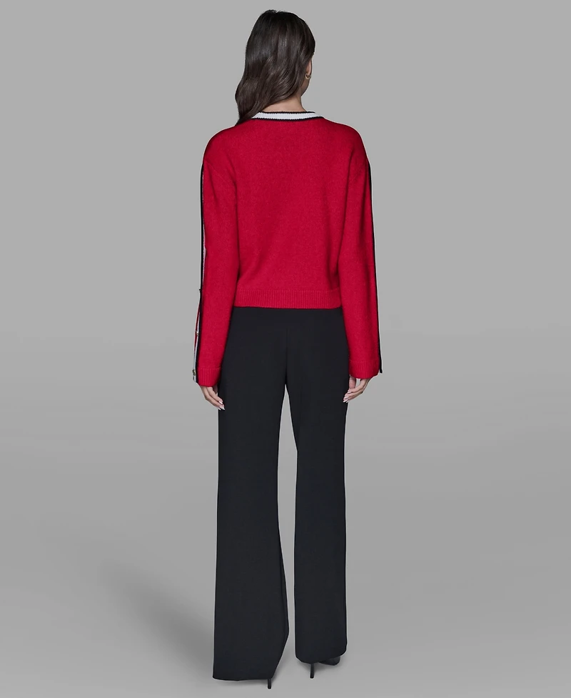 Karl Lagerfeld Paris Women's Contrast Trim Pull-On Sweater