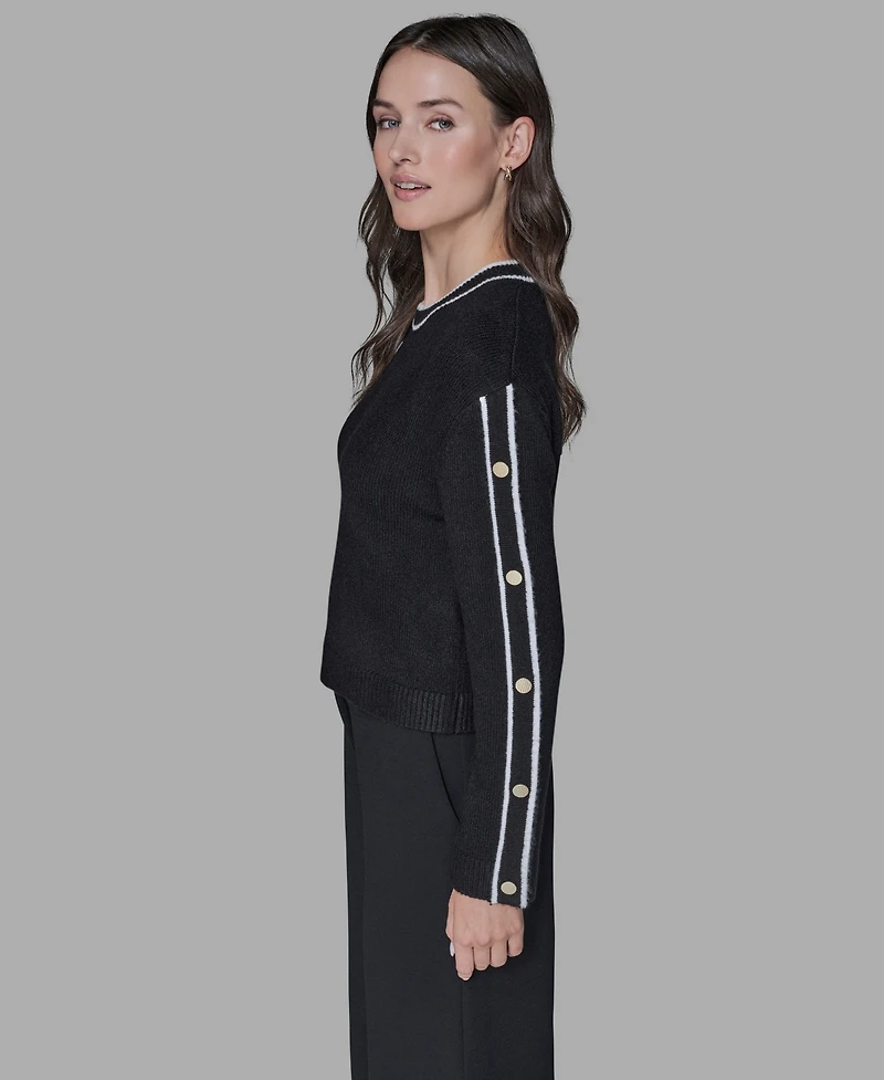 Karl Lagerfeld Paris Women's Contrast Trim Pull-On Sweater