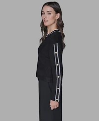Karl Lagerfeld Paris Women's Contrast Trim Pull-On Sweater