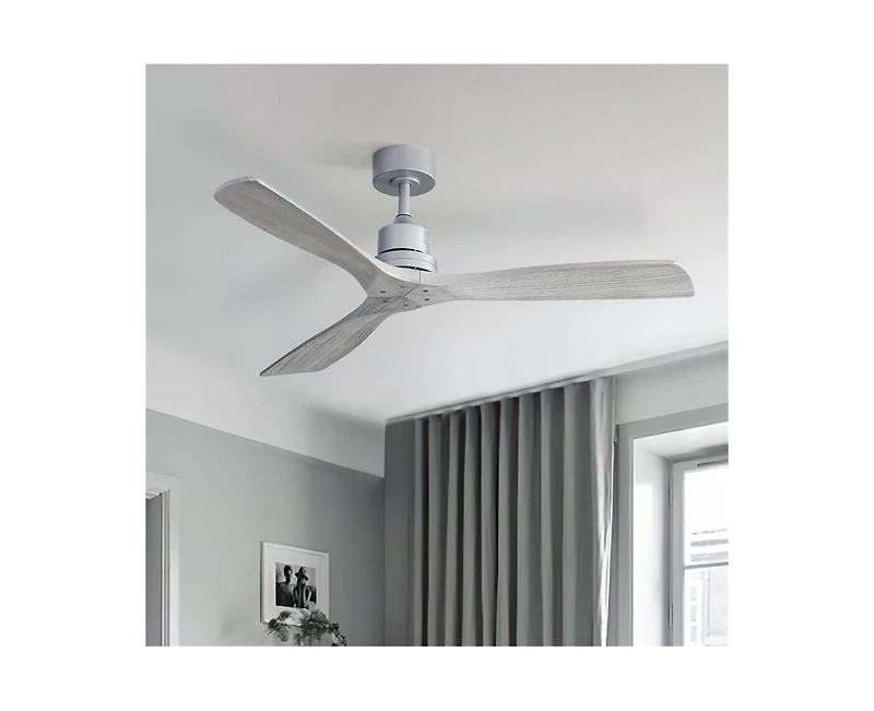 Sofucor 52-inch Modern Silver 3 Blades Walnut Ceiling Fan with 6 Speed Remote control and Timing and Forward Reverse Rotation Function for Indoor