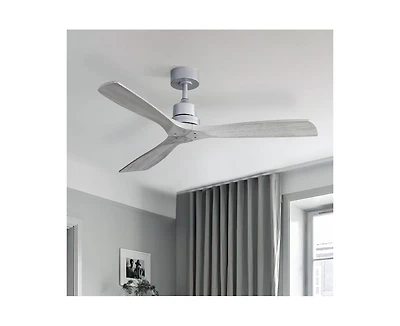 Sofucor 52-inch Modern Silver 3 Blades Walnut Ceiling Fan with 6 Speed Remote control and Timing and Forward Reverse Rotation Function for Indoor