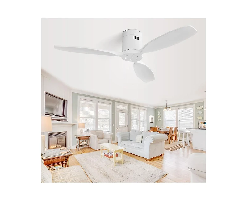 52-inch Modern White 3-Blade Flush Mount with Remote Control and Timing Function