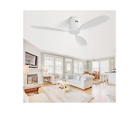 52-inch Modern White 3-Blade Flush Mount with Remote Control and Timing Function