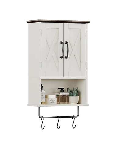 Airsurfer Wall Mounted Medicine Cabinet Vintage Bathroom Storage Cabinet with Towel Bar 3 Hooks and Adjustable Shelf