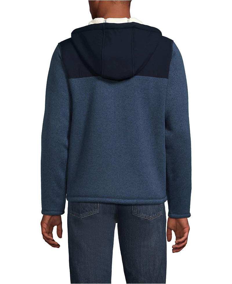 Lands' End Men's Sweater Fleece Mixed Media Full Zip Jacket