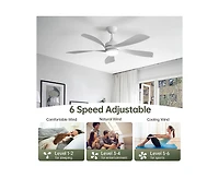 Sofucor 52-inch Minimalist White 5-Blade Flush Mount with Remote Control and Led Light