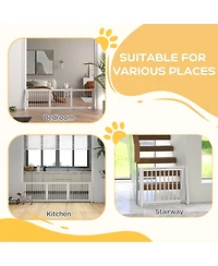 PawHut Freestanding Pet Gate with Retractable Length, 28"-75", Brown