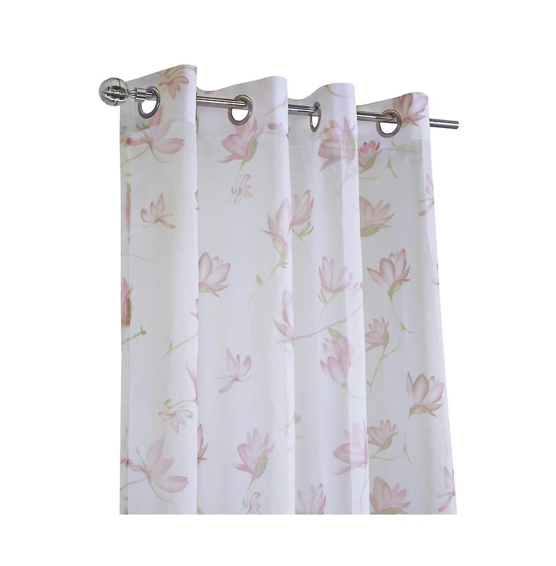 Habitat Magnolia Light Filtering Pink Watercolor Floral Print Grommet Curtain Panel 52" x 108" White Pink