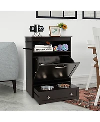 Gymax Pet Feeding Station Furniture w/ Double Pull Out Dog Bowl Food Cabinet