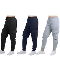 Blue Ice Women's Loose Fit Fleece Jogger Sweatpants with Velcro Cargo Pockets-3 Pack