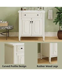 Boyel Living 31" Vintage Bathroom Vanity with Sink, Soft-Close Doors, Curved Profile & Adjustable Shelf, Gray