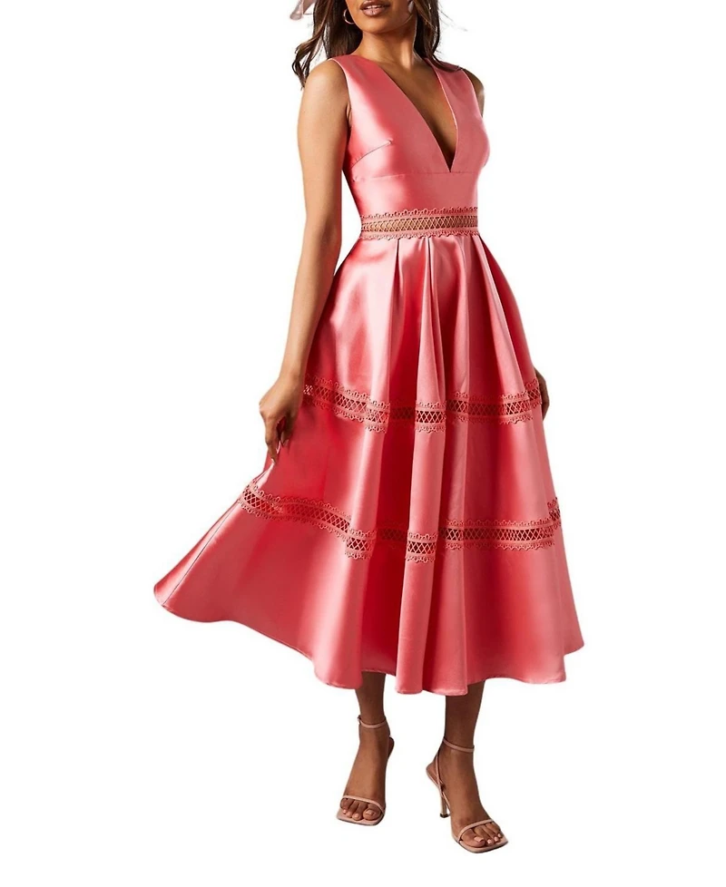 Coast Women's Twill Midi Dress With Lace Trims