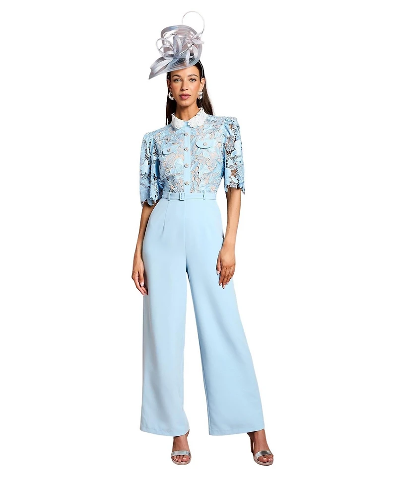 Coast Women's Collared Lace Short Sleeve Jumpsuit