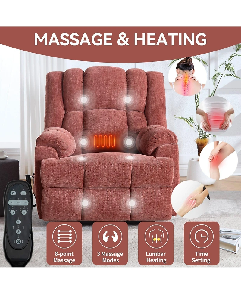 Dual Motor Heat Massage Infinite Position Up to 350 Lbs Electric Power Lift Recliners with Power-Remote, Medium-firm and Heavy Duty, Red