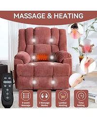 Dual Motor Heat Massage Infinite Position Up to 350 Lbs Electric Power Lift Recliners with Power-Remote, Medium-firm and Heavy Duty, Red