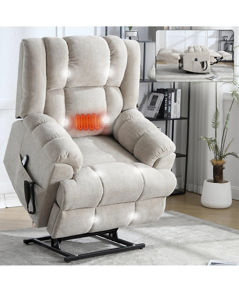 Dual Motor Heat Massage Infinite Position Up to 350 Lbs Electric Power Lift Recliners with Power-Remote, Medium-firm and Heavy Duty, Red
