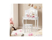 Kids Dressing Vanity Set with Detachable Tri-Folding Mirror and Stool,Pink