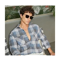 Campus Sutra Men's Icy Blue & Ash Grey Checkered Utility Shacket