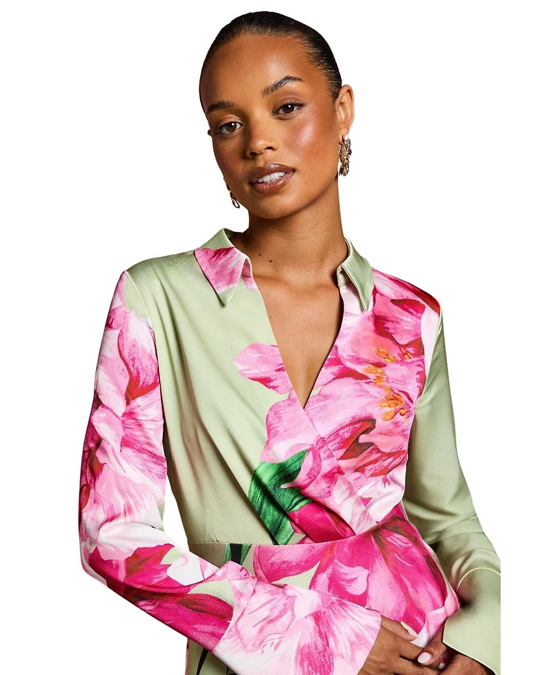 Coast Women's Placement Print Wrap Front Gown