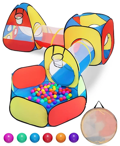 3-in-1 Kids Play Tent, Tunnel & Ball Pit Set – Pop Up Target Game Toy