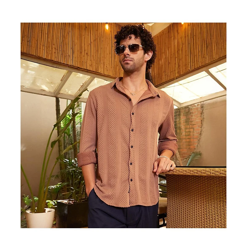 Campus Sutra Men's Tan Brown Scale-Tactile Shirt