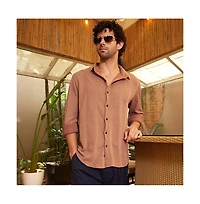 Campus Sutra Men's Tan Brown Scale-Tactile Shirt