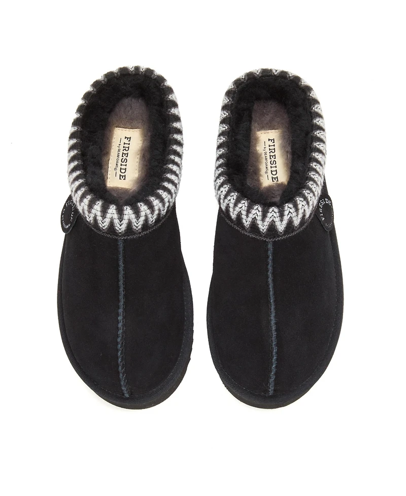 Fireside by Dearfoams Women's Queenstown Genuine Shearling Clog With Embroidery