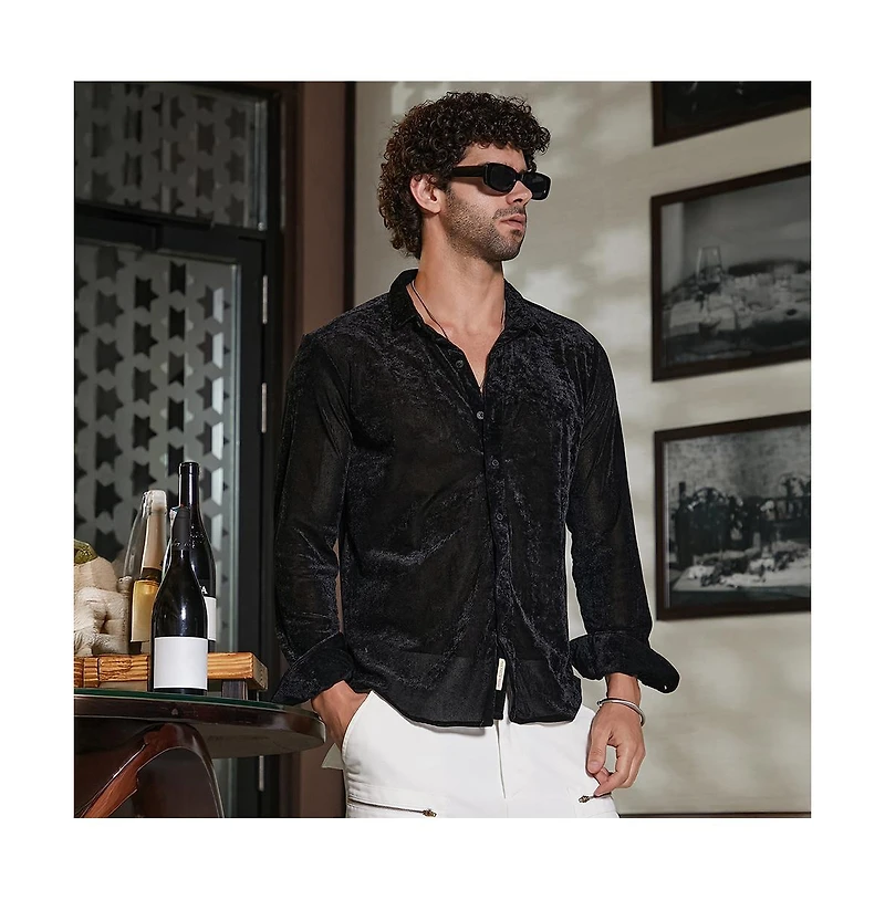 Campus Sutra Men's Onyx Black Solid Velvet Shirt