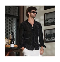 Campus Sutra Men's Onyx Black Solid Velvet Shirt