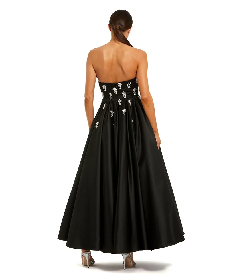 Mac Duggal Women's Crystal Embellished Strapless Satin A-Line Dress