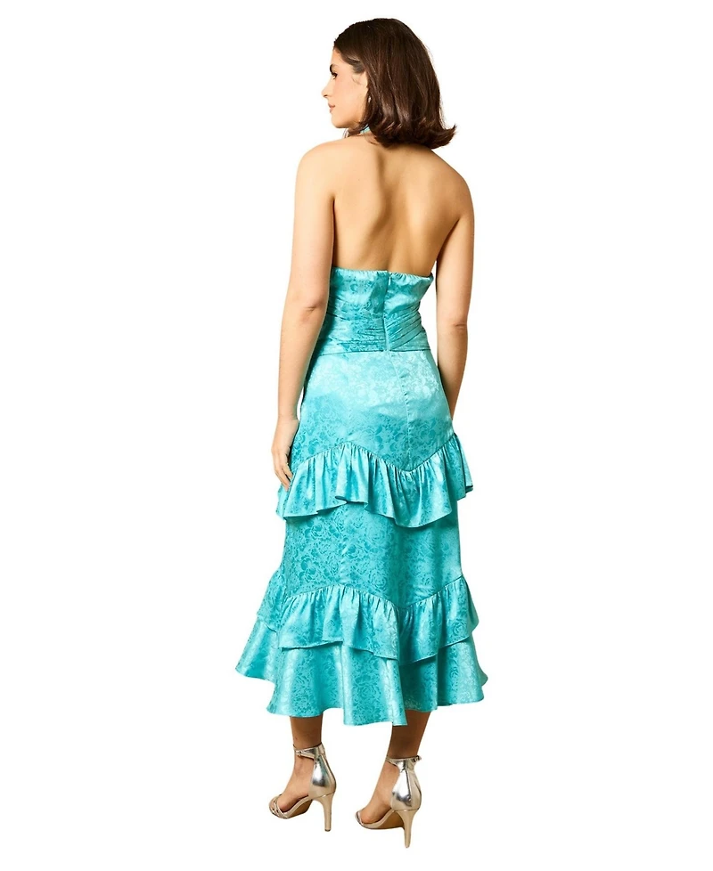 Oasis Women's Halterneck Satin Jacquard Midi Dress