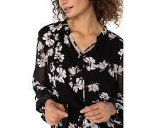 Liverpool Los Angeles Women's Long-Sleeve Popover Shirred Woven Blouse