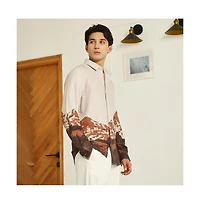 Campus Sutra Men's Beige Rayon Shirt With Abstract Mountain Print